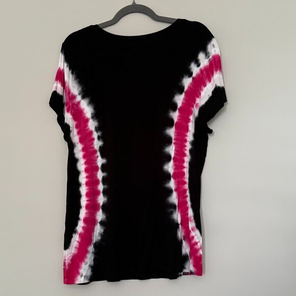Tye-Dye T-Shirt Short Sleeve Round Neck Black Pink Large - Picture 2 of 4